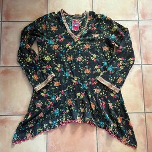 Pretty Johnny Was Cotton Floral Tunic Top Size L